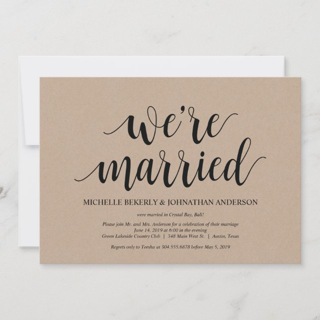 Invitación Recepción de Elopement Rustic Kraft Boda invita (Anverso)