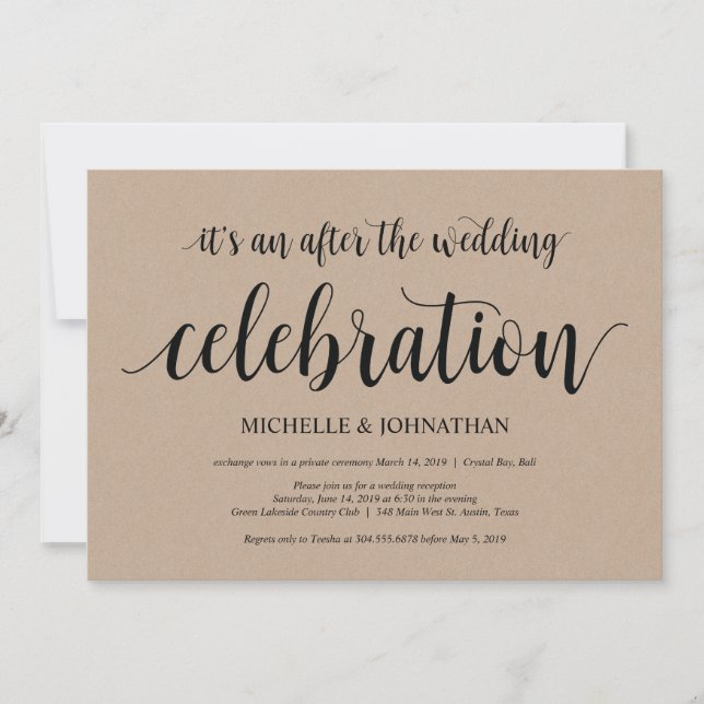 Invitación Recepción de Elopement Rustic Kraft Boda invita (Anverso)