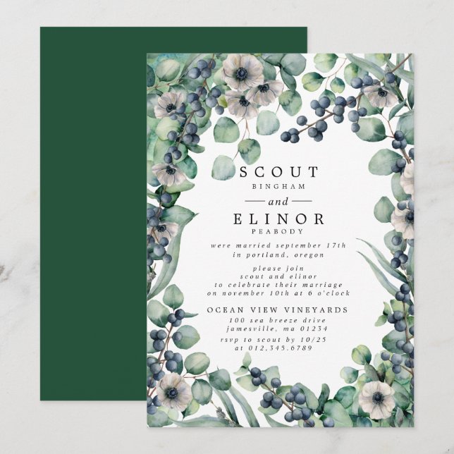 Invitación Recepción de Elopement Rústico Floral Blanco (Anverso / Reverso)