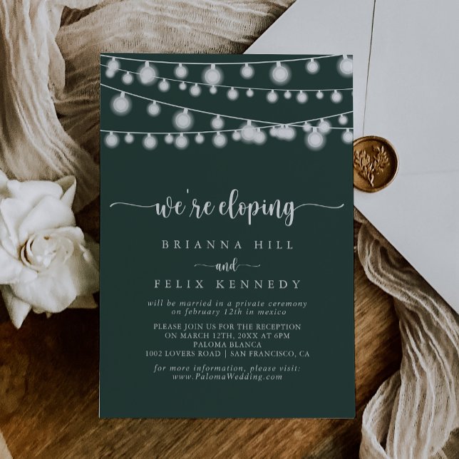 Invitación Recepción de Elopement verde con luces de cadena (Subido por el creador)