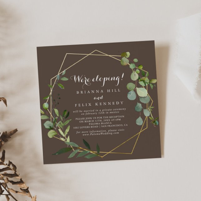 Invitación Recepción de Elopement Verde Geométrico Gold Brown (Subido por el creador)