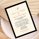 Invitación Recepción de Empleos Presupuestarios<br><div class="desc">Estas invitaciones a la recepción después de la boda, encantadoras pero baratas, tienen un fondo crema cubierto de negro. Su monograma, nombres y detalles de rsvp aparecen en cobre con el saldo de los detalles de la invitación en negro. Este diseño se trata de elegancia clásica simple a un precio...</div>
