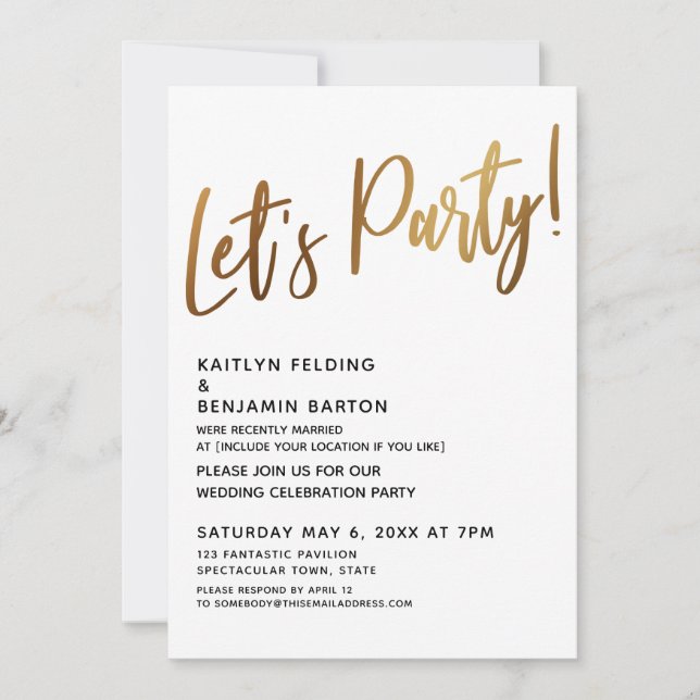 Invitación Recepción de escritura a mano de oro de celebració (Anverso)