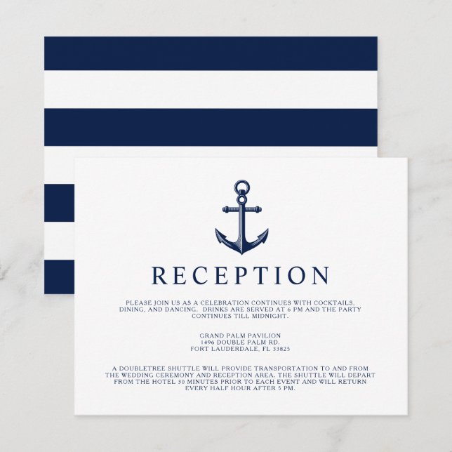 Invitación Recepción de estilo náutico con ancla (Anverso / Reverso)