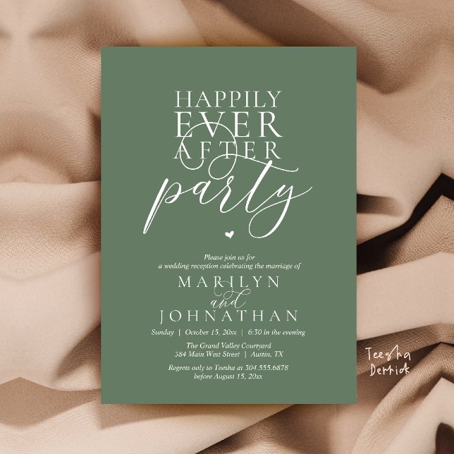 Invitación Recepción de Fiesta Moderna Mínima Feliz Después d (Modern Minimal Happily Ever After Party Reception Invitation Card in Sage Green)