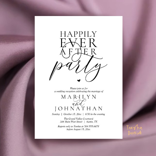 Invitación Recepción de Fiesta Moderna Mínima Feliz Para Siem (Modern Minimal Happily Ever After Party Reception Invitation Card in Black and white)