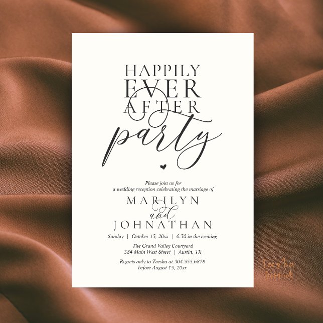 Invitación Recepción de Fiesta Moderna Mínima Feliz Para Siem (Modern Minimal Happily Ever After Party Reception Invitation Card in Charcoal Grey and Soft Ivory)