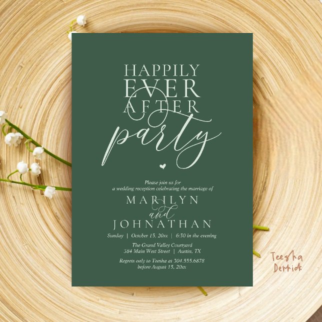 Invitación Recepción de Fiesta Moderna Mínima Feliz Para Siem (Modern Minimal Happily Ever After Party Reception Invitation Card in Sage Green Romance)