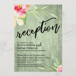 Invitación Recepción de Flores de Acuarela y Madera Verde Rús