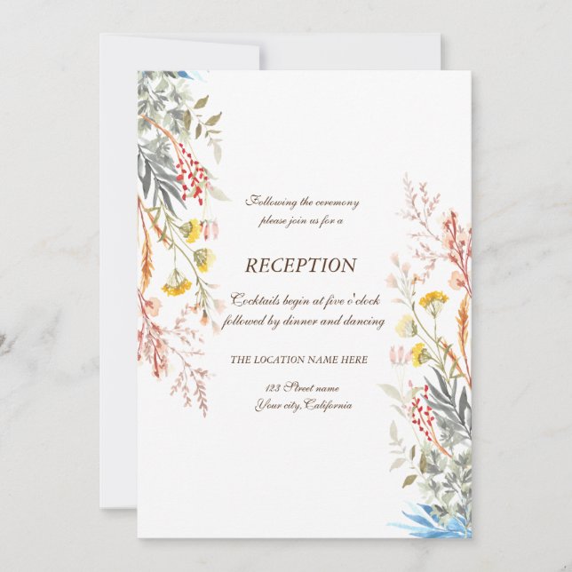 Invitación Recepción de flores silvestres secas acuarela capr (Anverso)