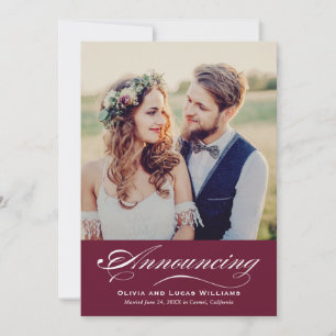 Invitación Recepción de Fotografía de Caligrafía Burgundy Neg