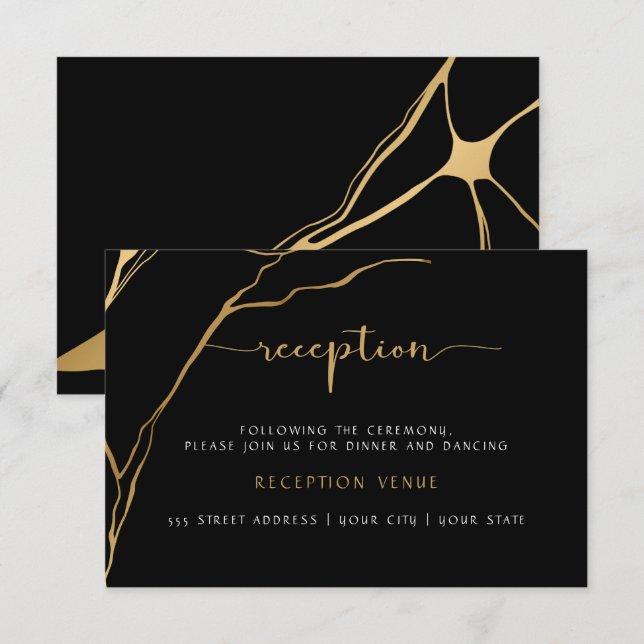 Invitación Recepción de Kintî negro y dorado (Anverso / Reverso)