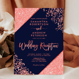 Invitación Recepción de la boda azul marino de Coral purpurin
