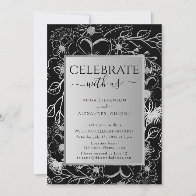 Invitación Recepción de la boda blanca y negra (Anverso)