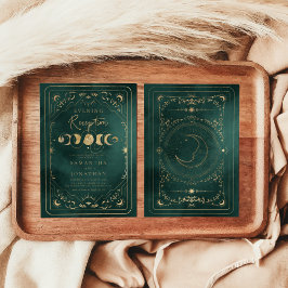 Invitación Recepción de la boda celestial de oro verde esmera