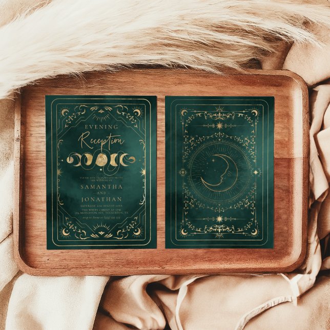Invitación Recepción de la boda celestial de oro verde esmera (Subido por el creador)