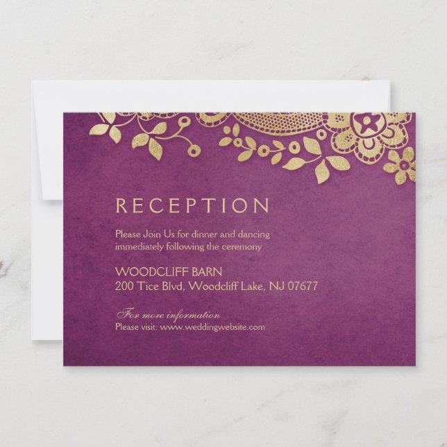 Invitación Recepción de la boda de encaje vintage de color pú (Anverso)