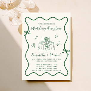 Invitación Recepción de la boda de la crema verde dibujada a 