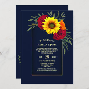 Invitación Recepción de la boda de la rosa roja del girasol d