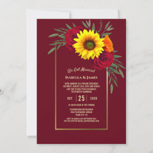 Invitación Recepción de la boda de la rosa roja del girasol d
