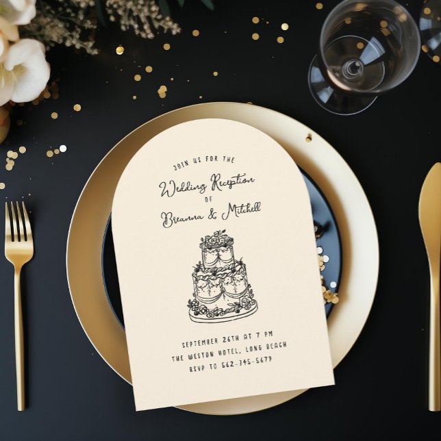 Invitación Recepción de la boda de la tarta dibujada por mano (Subido por el creador)