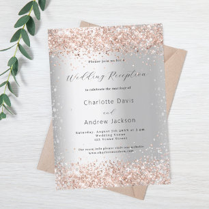 Invitación Recepción de la boda de oro rosa purpurina platead