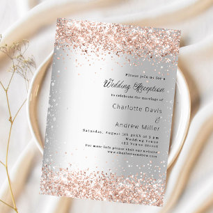 Invitación Recepción de la boda de oro rosa purpurina platead