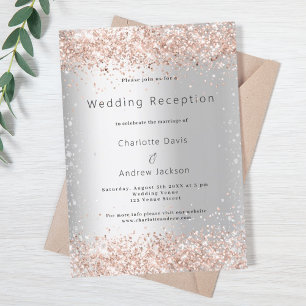 Invitación Recepción de la boda de oro rosa purpurina platead