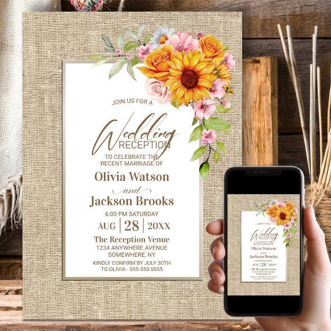 Invitación Recepción de la boda giratoria floral de girasol (Subido por el creador)