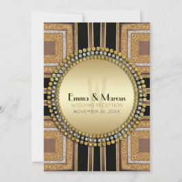 Invitación Recepción de la Boda Negra de Oro de Art Deco