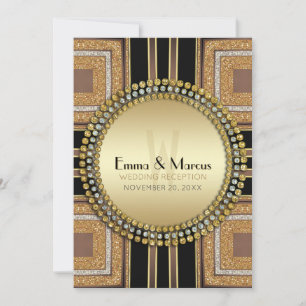 Invitación Recepción de la Boda Negra de Oro de Art Deco