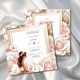 Invitación Recepción de la ceremonia de la quinceanera rosa d