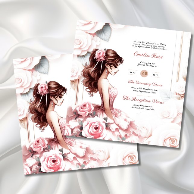 Invitación Recepción de la ceremonia de la quinceanera rosa d (Subido por el creador)