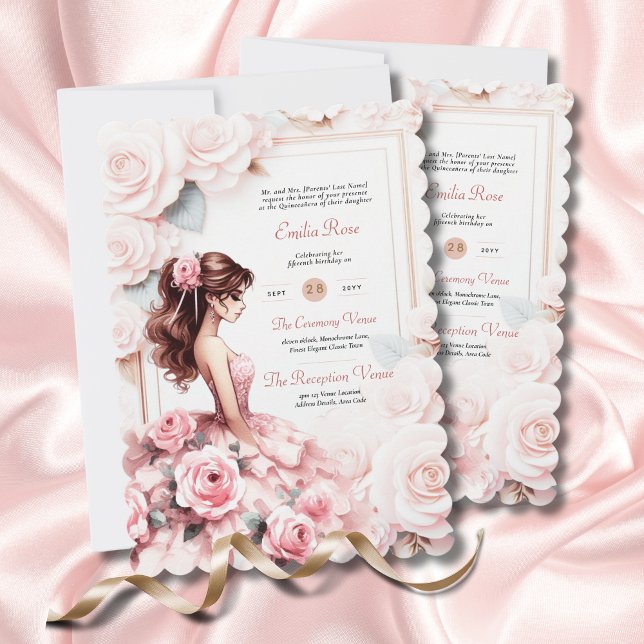 Invitación Recepción de la ceremonia de la quinceanera rosa d (Subido por el creador)