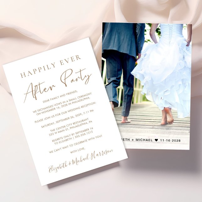 Invitación Recepción de la moda con guión de oro de la foto b (From private vows to a grand happily ever after party - celebrate with family and friends)
