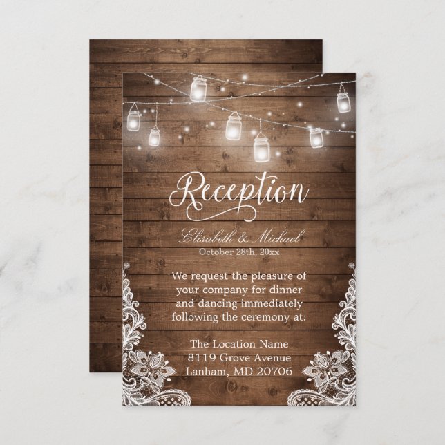 Invitación Recepción de la recepción de la Rustic Wood Mason  (Anverso / Reverso)