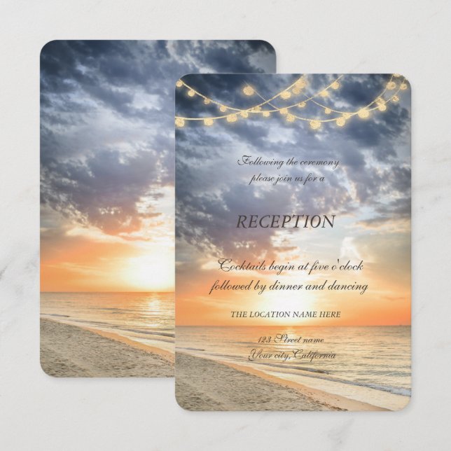 Invitación Recepción de luces de cuerda al amanecer en la pla (Anverso / Reverso)