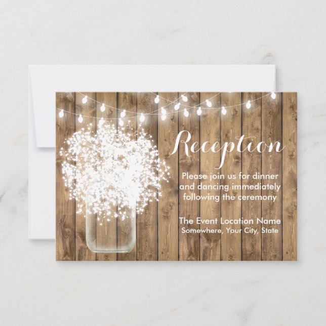 Invitación Recepción de luces de hadas y baby's breath rústic (Anverso)
