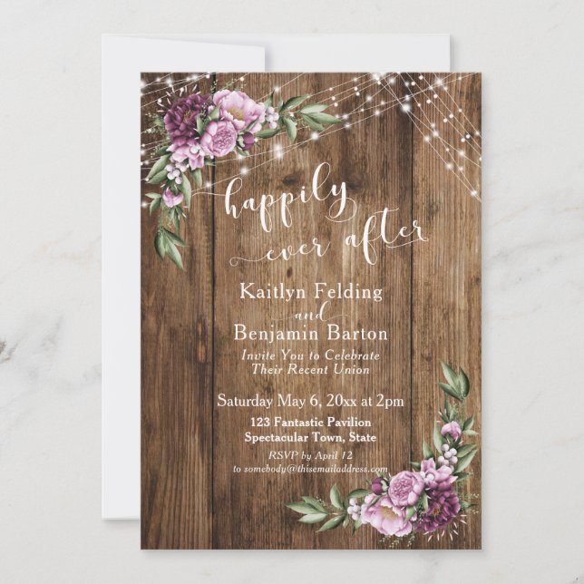 Invitación Recepción de Luces Florales Rústicas de Cuento de  (Anverso)