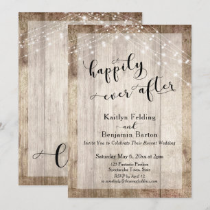 Invitación Recepción de Madera Rústica & Luces Felices para S