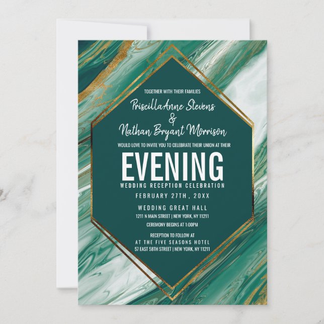 Invitación Recepción de mármol de color verde esmeralda (Anverso)