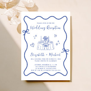 Invitación Recepción de matrimonio azul dibujada a mano capri
