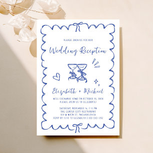 Invitación Recepción de matrimonio azul dibujada a mano capri