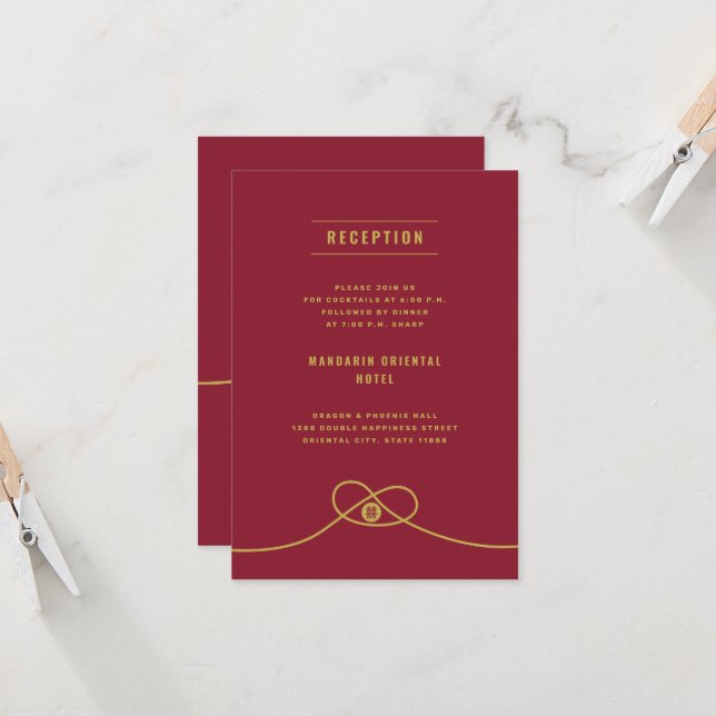 Invitación Recepción de matrimonio chino Xi doble de Unión de (Anverso/Reverso In Situ)