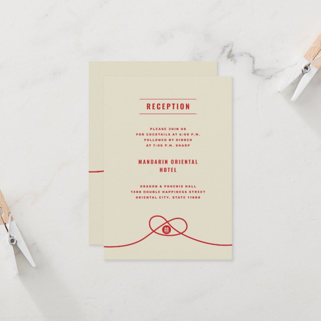 Invitación Recepción de matrimonio chino Xi doble de Unión de (Anverso/Reverso In Situ)