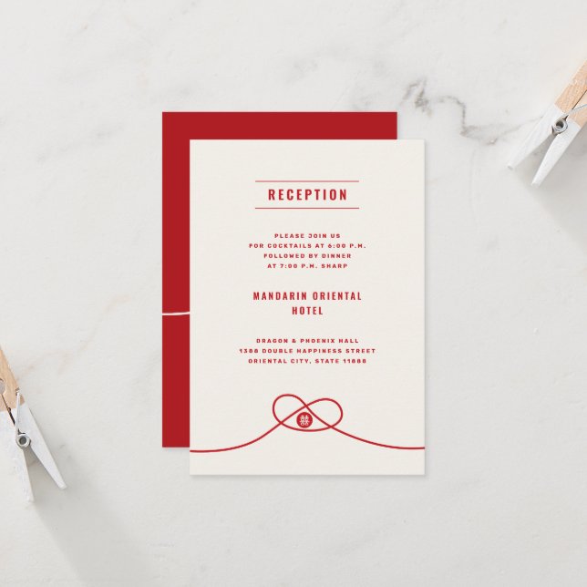 Invitación Recepción de matrimonio chino Xi doble de Unión de (Anverso/Reverso In Situ)