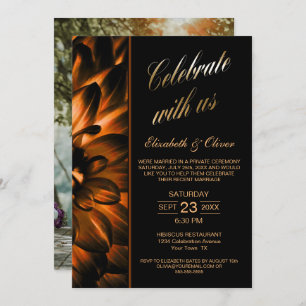 Invitación Recepción de matrimonio con foto de floral de oro 