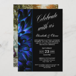 Invitación Recepción de matrimonio con foto de flores azules