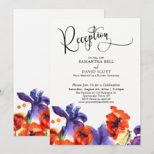 Invitación Recepción de matrimonio de color rojo morado flora