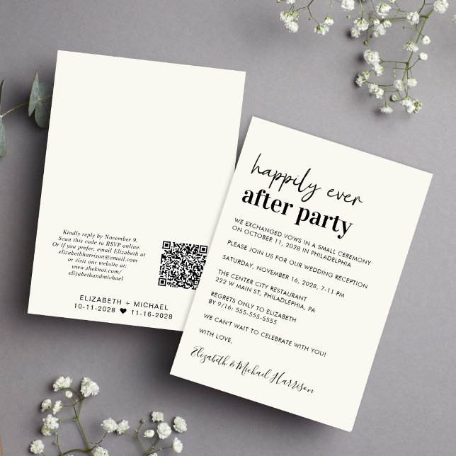 Invitación Recepción de matrimonio de crema de código QR mode (From private vows to a grand happily ever after party - celebrate with family and friends)